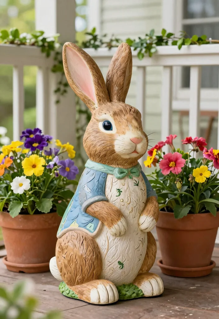 12 Easter Porch Decor Ideas That Survive Wind and Rain - 2. Durable Garden Statues 1