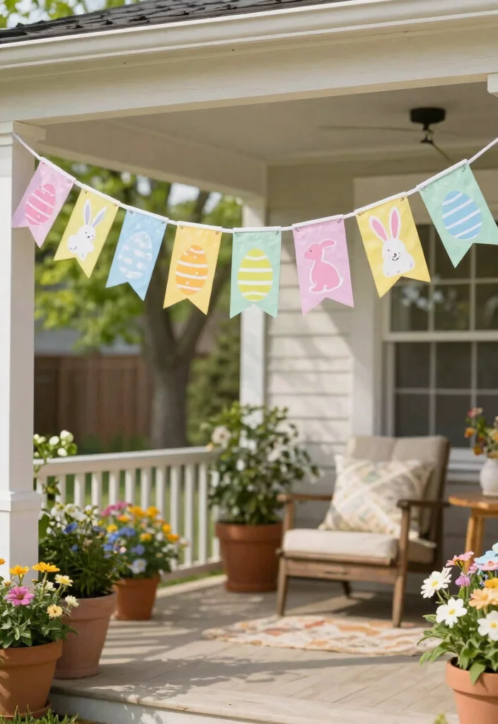 12 Easter Porch Decor Ideas That Survive Wind and Rain - 3. Vibrant Easter Banners 1