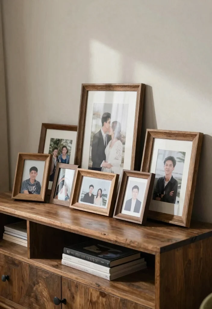 12 Farmhouse TV Stand Decor Ideas That Hide Ugly Cords - 12. Personalized Art and Photos 1