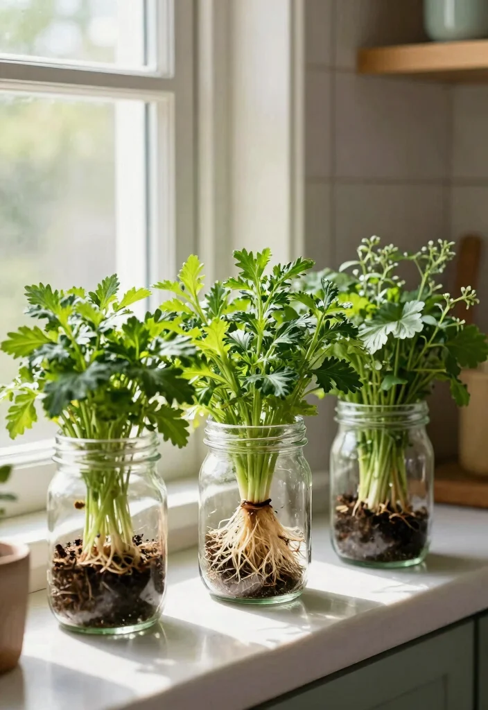12 Herb Planter Suggestions Indoor That Fit on Tiny Kitchen Counters - 7. Pint-Sized Glass Jars 1