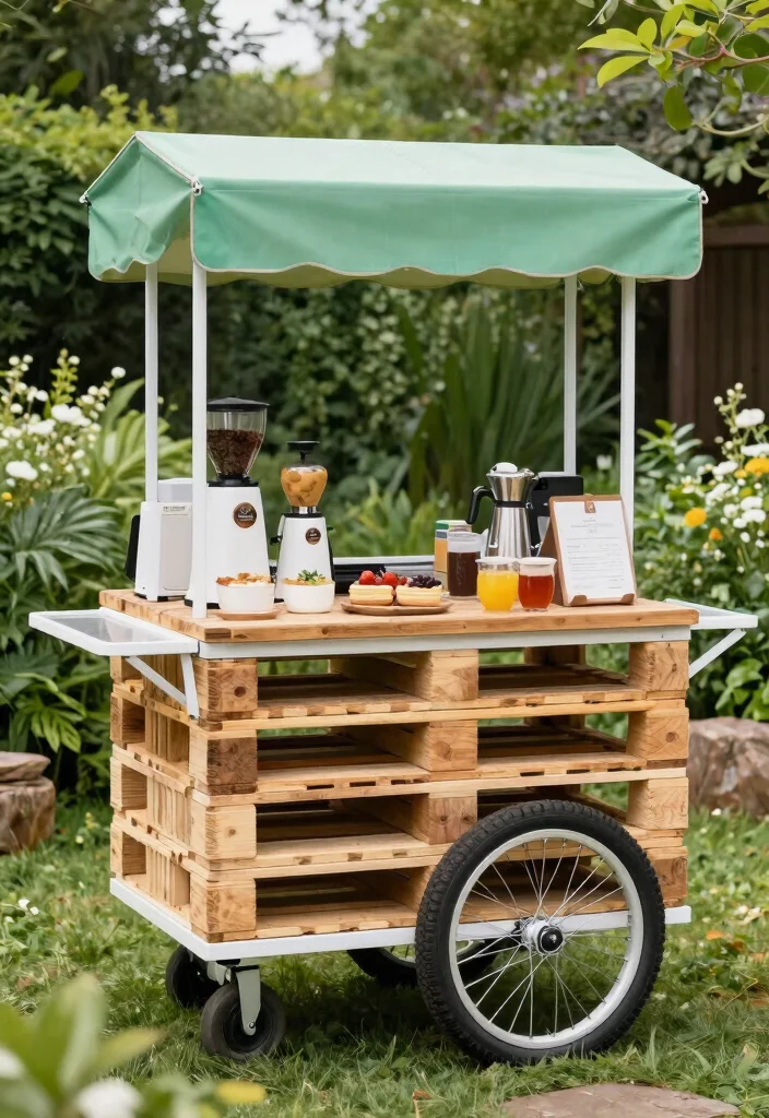 12 Pallet Table Outdoor Ideas That Hold Up Through Rain - 12. Custom Pallet Coffee Cart 1