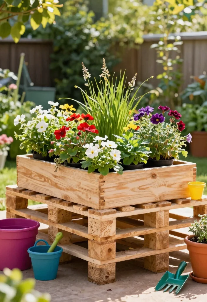 12 Pallet Table Outdoor Ideas That Hold Up Through Rain - 4. Planter Table Combo 1