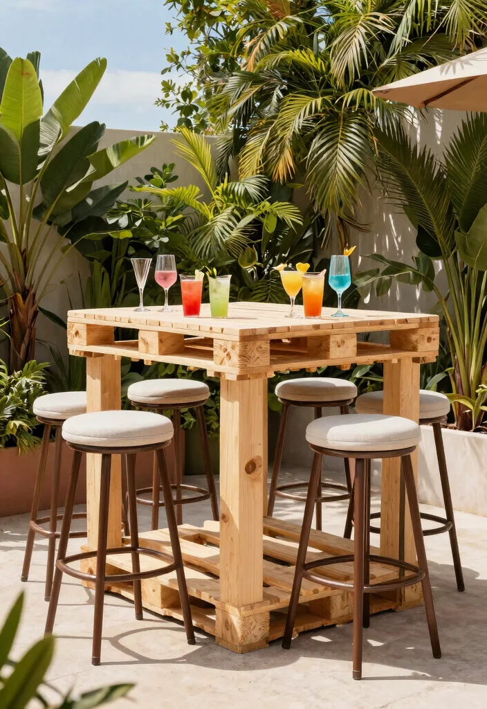 12 Pallet Table Outdoor Ideas That Hold Up Through Rain - 5. Bar-Height Pallet Table 1