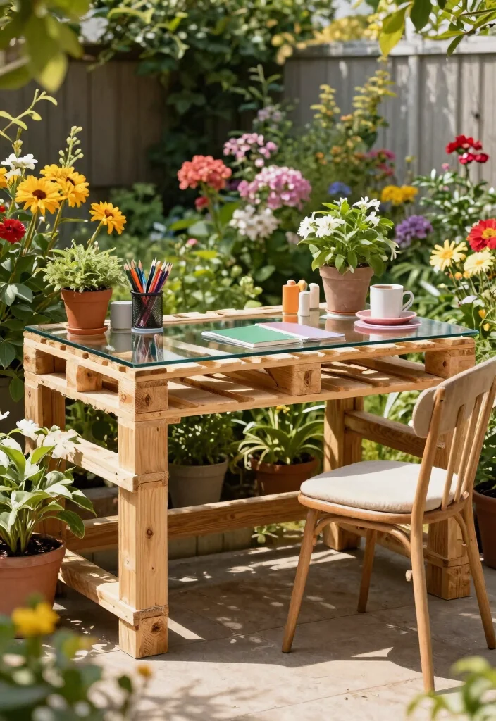 12 Pallet Table Outdoor Ideas That Hold Up Through Rain - 8. Stylish Writing Desk 1