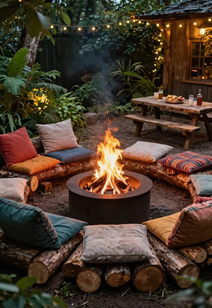 12 Rustic Backyard Fire Pit Ideas That Look High-End on a Budget - 4. Log Fire Pit Seating 1