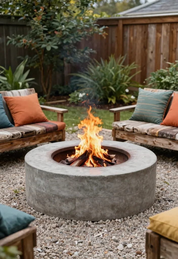 12 Rustic Backyard Fire Pit Ideas That Look High-End on a Budget - 6. Rustic Concrete Fire Pit 1