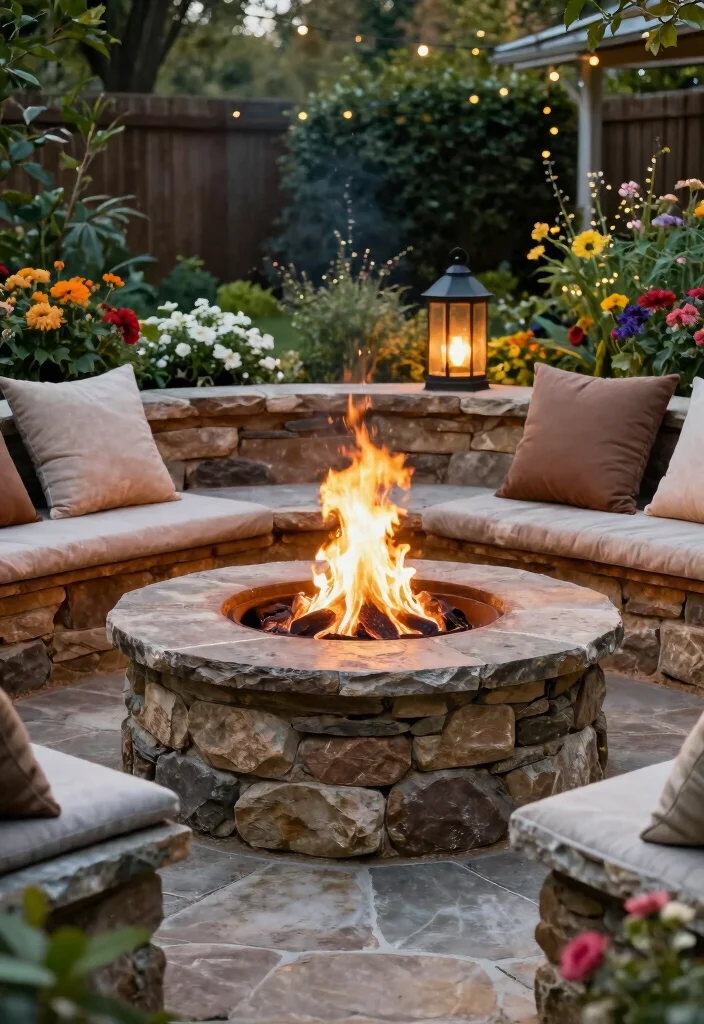 12 Rustic Backyard Fire Pit Ideas That Look High-End on a Budget - 7. Natural Stone Fire Pit with Seating 1