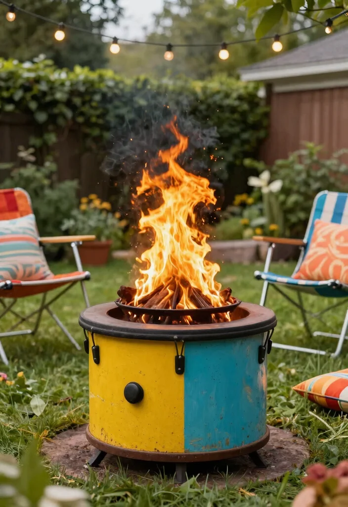 12 Rustic Backyard Fire Pit Ideas That Look High-End on a Budget - 9. Vintage Drum Fire Pit 1