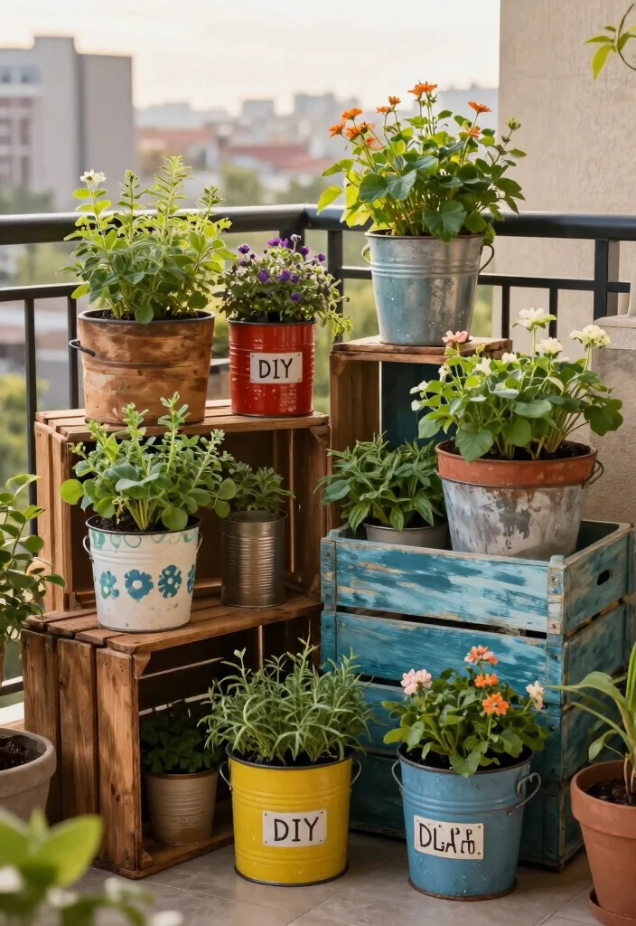 12 Small Balcony Decor Indian Ideas for Tight City Spaces - 10. DIY Upcycled Planters 1