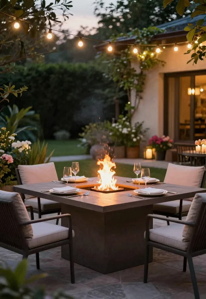 12 Small Outdoor Kitchen Ideas That Don't Need a Full Build-Out - 10. Outdoor Dining Table with Built-in Firepit 1
