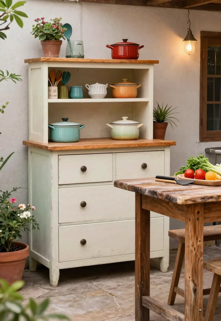 12 Small Outdoor Kitchen Ideas That Don't Need a Full Build-Out - 6. Repurposed Furniture Kitchen 1