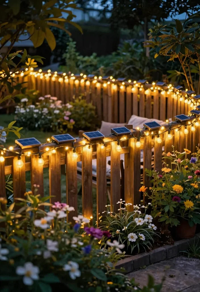 12 Solar Lights Ideas Outdoor Walkway Paths That Stay Lit All Night - 6. Solar String Lights Along Fences 1