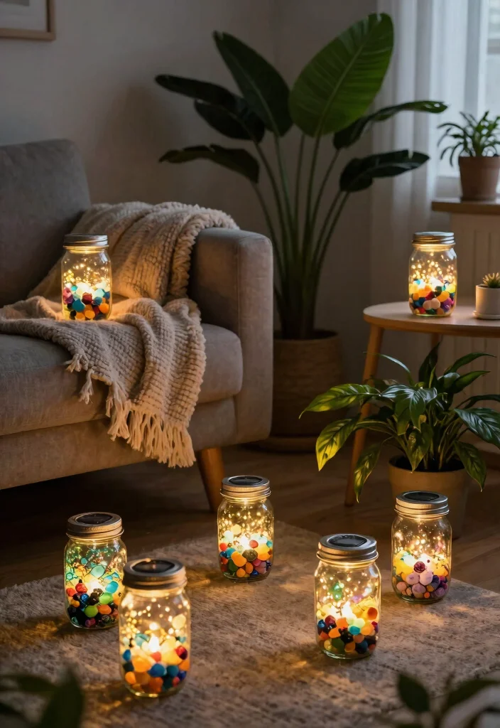 12 Spot Lights Ceiling Living Room Ideas That Don't Need Rewiring - 4. DIY Solar Jar Lights for a Charming Touch 1