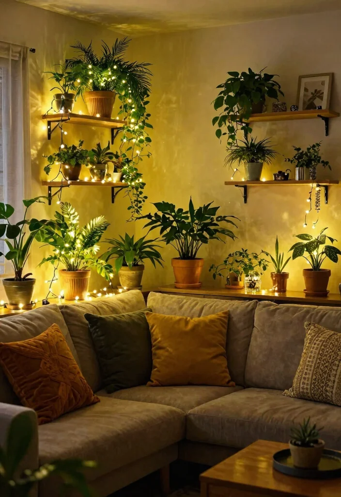 12 Spot Lights Ceiling Living Room Ideas That Don't Need Rewiring - 6. Decorative Solar Fairy Lights for a Magical Vibe 1