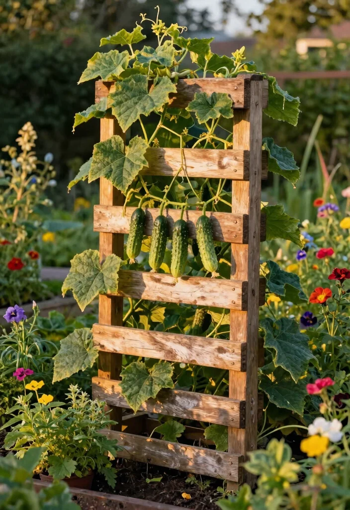 12 Trellis Ideas for Cucumbers That Support Heavy Vines and Keep Fruit Off the Ground - 10. Vertical Pallet Trellis for Rustic Charm 1