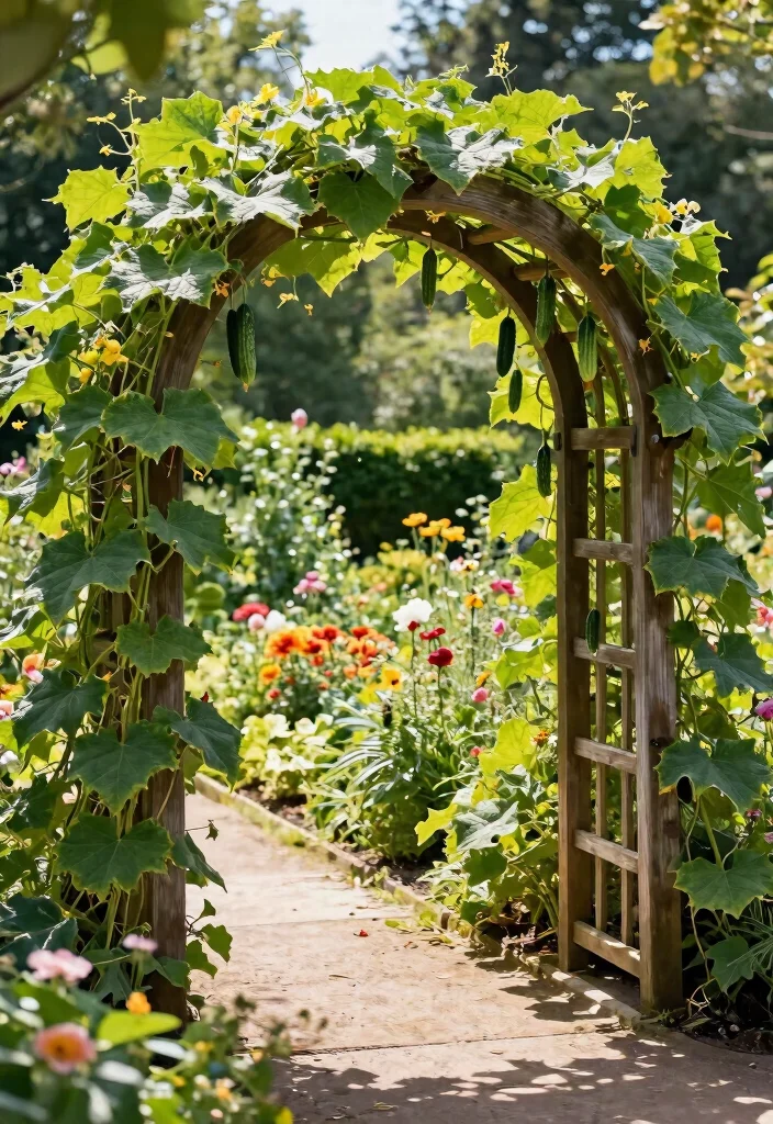 12 Trellis Ideas for Cucumbers That Support Heavy Vines and Keep Fruit Off the Ground - 6. Arched Trellis for Dramatic Flair 1
