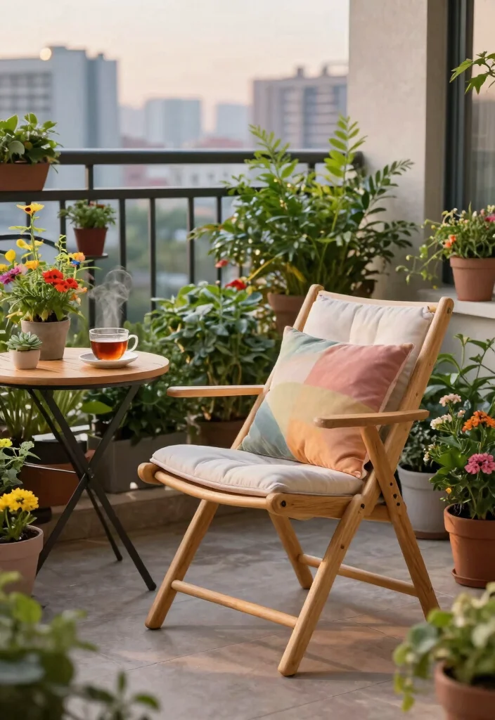 14 Balcony Furniture Ideas for Small Spaces That Fold or Stack - 1. Compact Folding Chairs for Tea Time 1