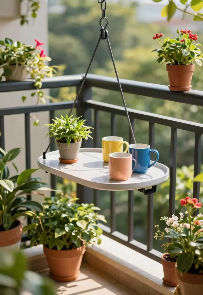 14 Balcony Furniture Ideas for Small Spaces That Fold or Stack - 10. Space-Saving Hanging Tables 1