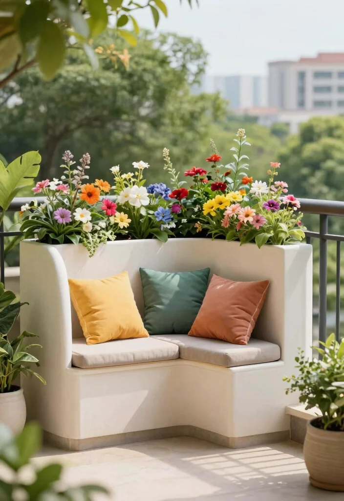 14 Balcony Furniture Ideas for Small Spaces That Fold or Stack - 14. Stylish Planter Boxes with Seating 1