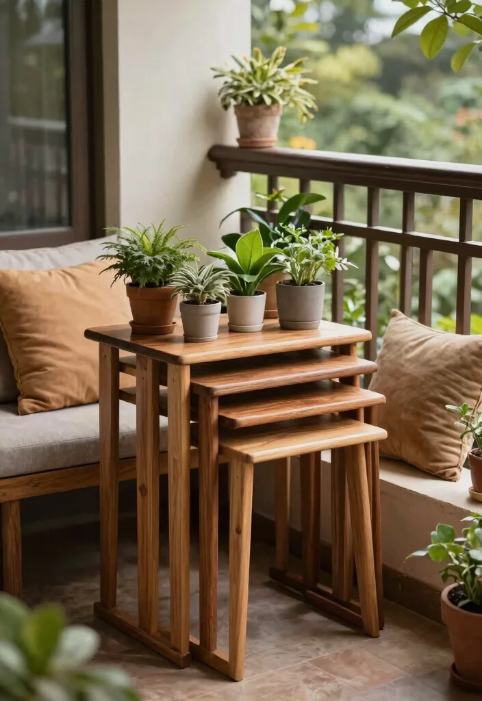 14 Balcony Furniture Ideas for Small Spaces That Fold or Stack - 5. Nesting Tables for Flexible Use 1
