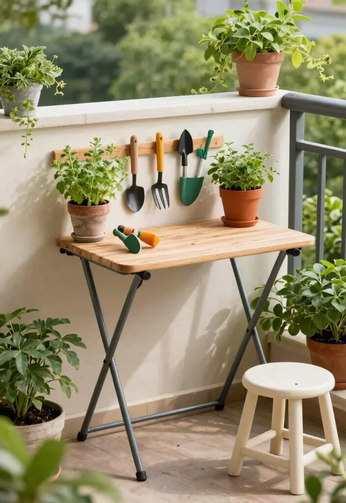 14 Balcony Furniture Ideas for Small Spaces That Fold or Stack - 8. Wall-Mounted Folding Workbench for Gardening 1