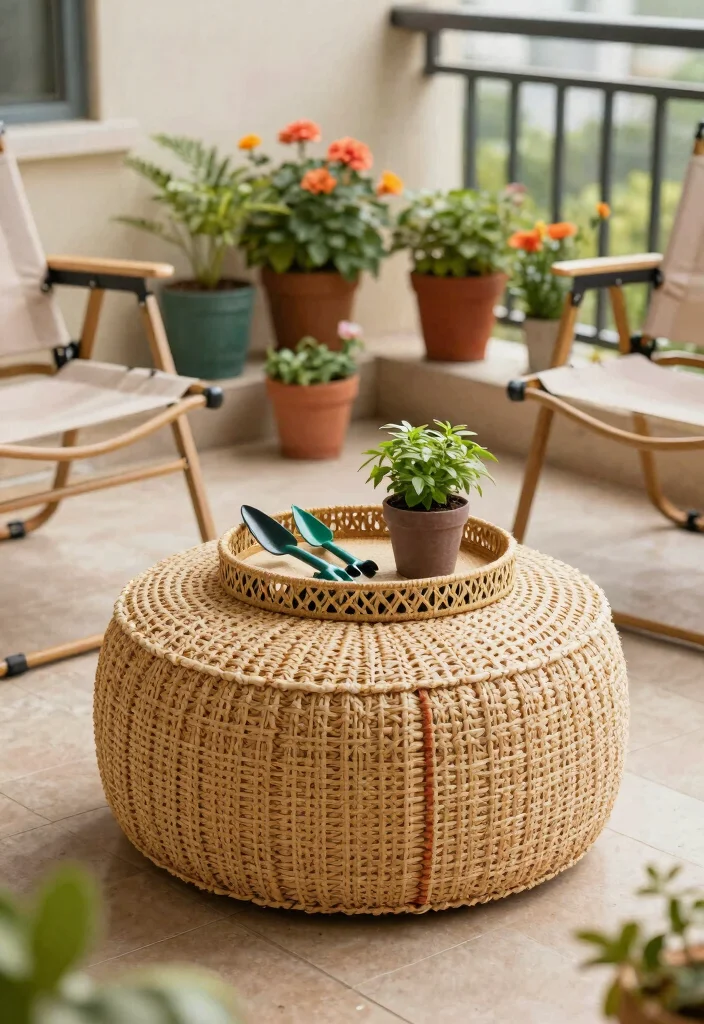 14 Balcony Furniture Ideas for Small Spaces That Fold or Stack - 9. Dual-Purpose Outdoor Ottomans 1