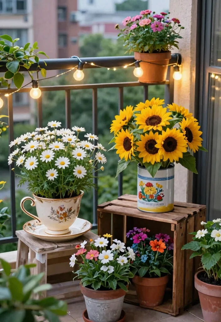 14 Container Flower Garden Ideas for Renters Who Can't Dig - 3. Repurposed Containers 1