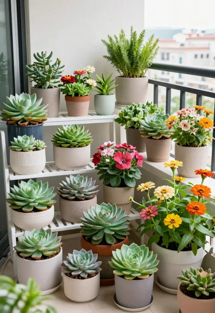 14 Container Flower Garden Ideas for Renters Who Can't Dig - 8. Succulent and Flower Mix 1