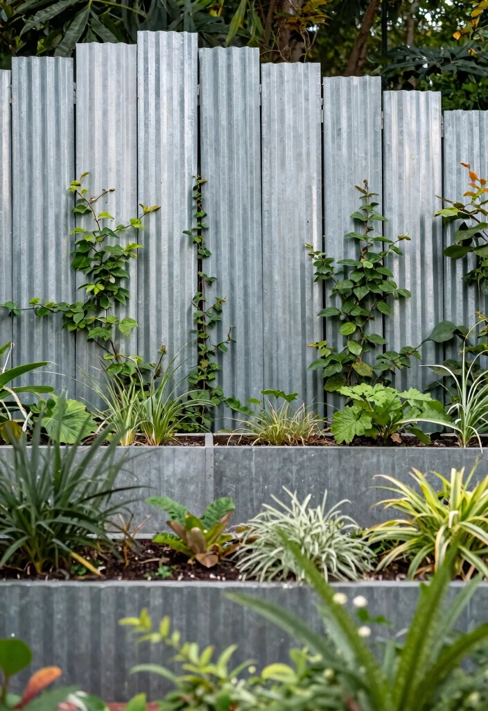14 Corrugated Metal Fence Ideas That Block Noise and Nosy Neighbors - 12. Mixed Heights for Drama 1