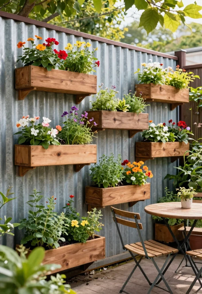 14 Corrugated Metal Fence Ideas That Block Noise and Nosy Neighbors - 9. Planter Box Integration 1