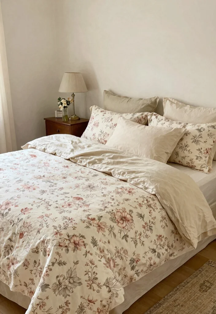 14 Farmhouse Bedding Set Ideas That Feel Cozy Without Looking Cluttered - 7. Vintage Floral Prints 1