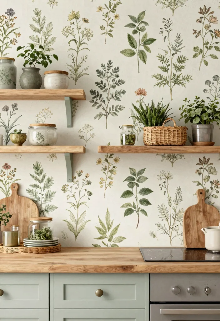 14 Farmhouse Style Wallpaper Ideas That Don't Overwhelm Small Rooms - 12. Vintage Botanical Illustrations 1