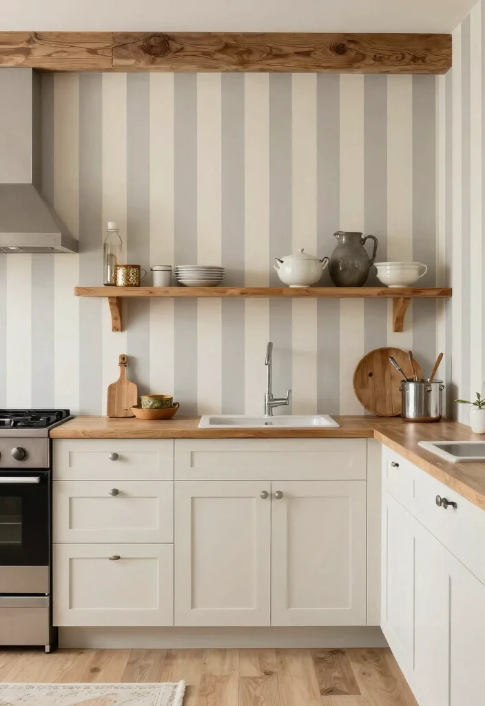 14 Farmhouse Style Wallpaper Ideas That Don't Overwhelm Small Rooms - 5. Neutral Stripe Patterns 1