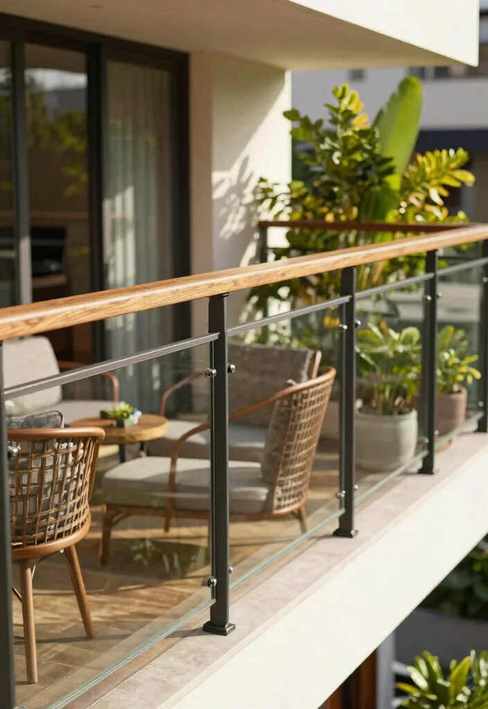 14 Glass Balcony Railing Concepts That Stay Clear Without Constant Cleaning - 12. Mixed Material Railings with Glass Elements 1