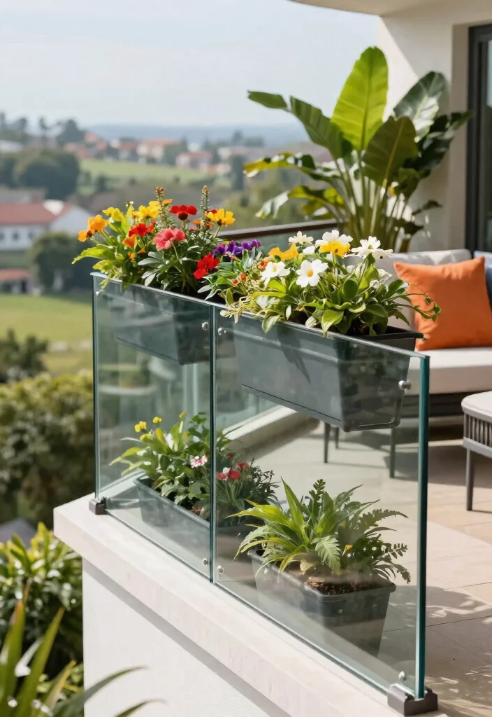 14 Glass Balcony Railing Concepts That Stay Clear Without Constant Cleaning - 2. Integrated Planter Glass Railings 1