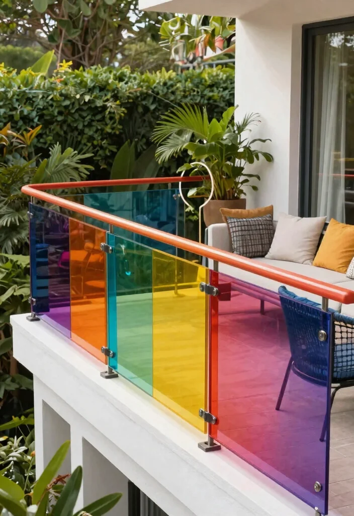 14 Glass Balcony Railing Concepts That Stay Clear Without Constant Cleaning - 6. Colorful Laminated Glass Railings 1