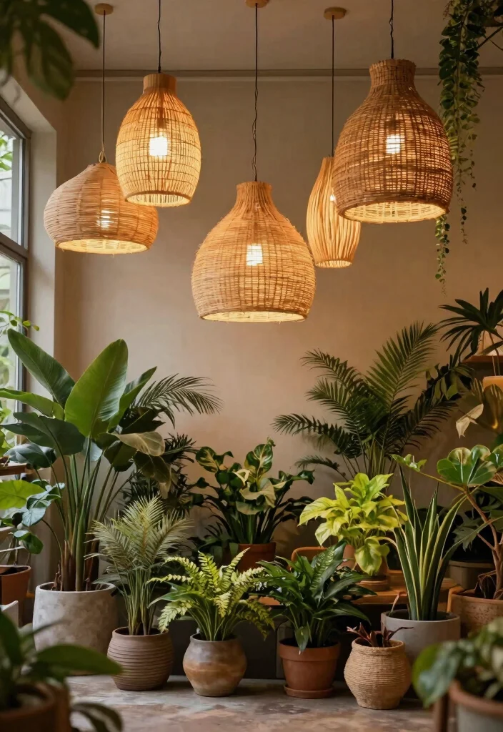 14 High Ceiling Lighting Ideas That Actually Light the Room - 7. Nature-Inspired Fixtures for Earthy Vibes 1