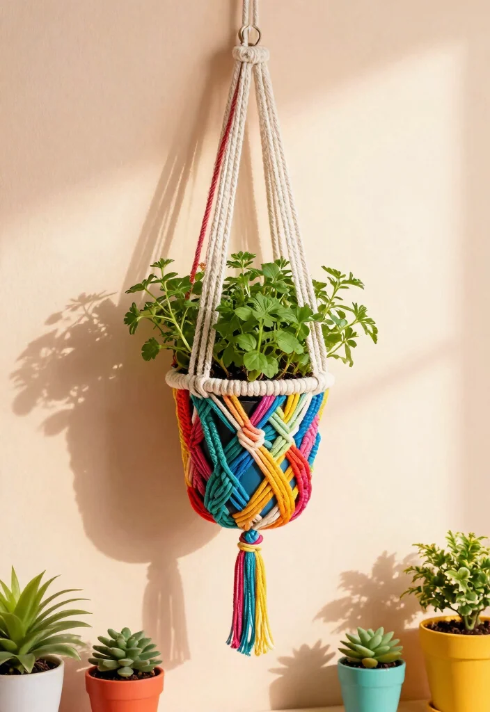 14 Macrame Hanging Planter Ideas That Hold Heavy Pots Safely - 5. Colorful Macrame Planter 1