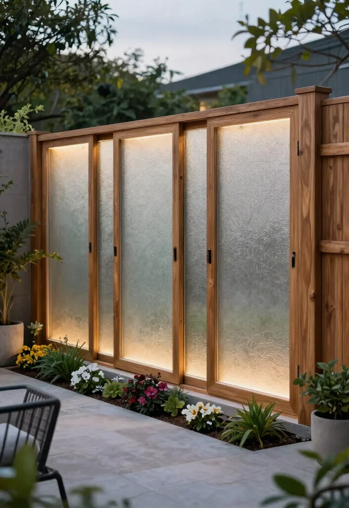 14 Modern Wood Fence Ideas That Provide Full Privacy Fast - 12. Frosted Glass Inserts for Modern Charm 1