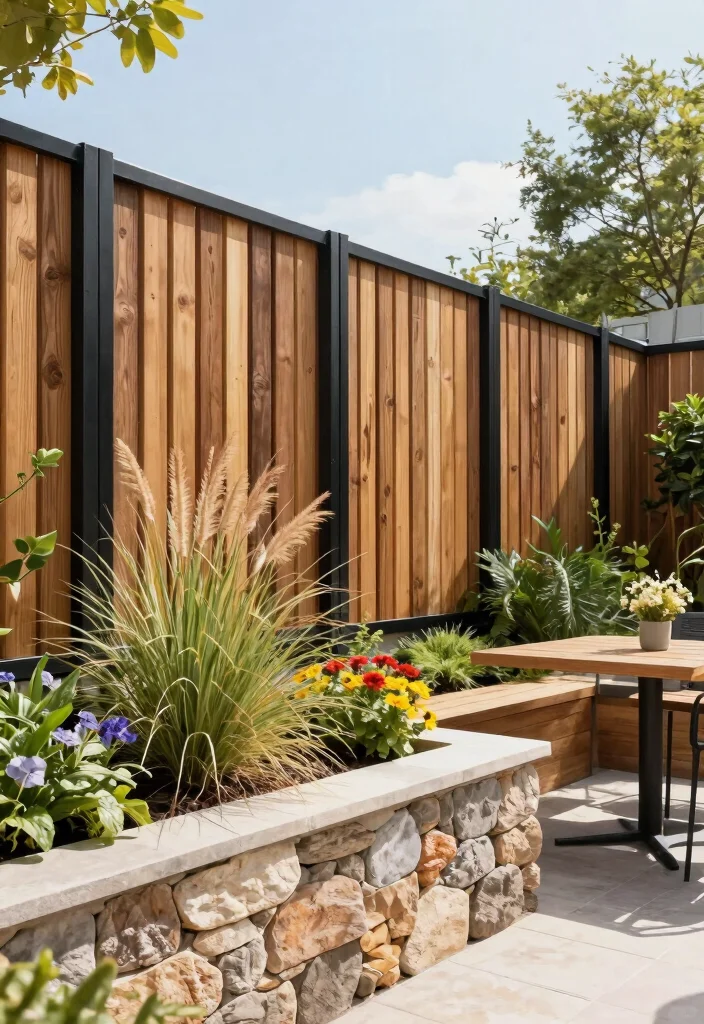 14 Modern Wood Fence Ideas That Provide Full Privacy Fast - 4. Mixed Materials for a Trendy Look 1