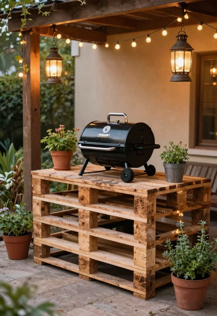 14 Patio Grill Station Ideas That Don't Need a Full Outdoor Kitchen - 11. Rustic Pallet Grill Station 1