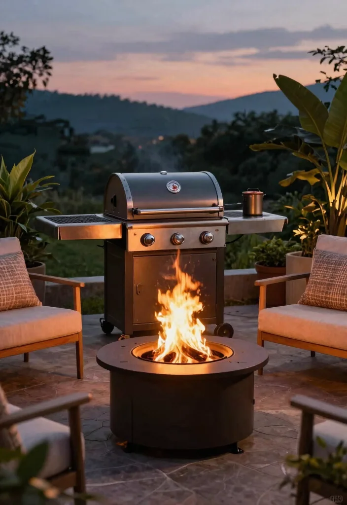 14 Patio Grill Station Ideas That Don't Need a Full Outdoor Kitchen - 4. Fire Pit Grill Combo 1