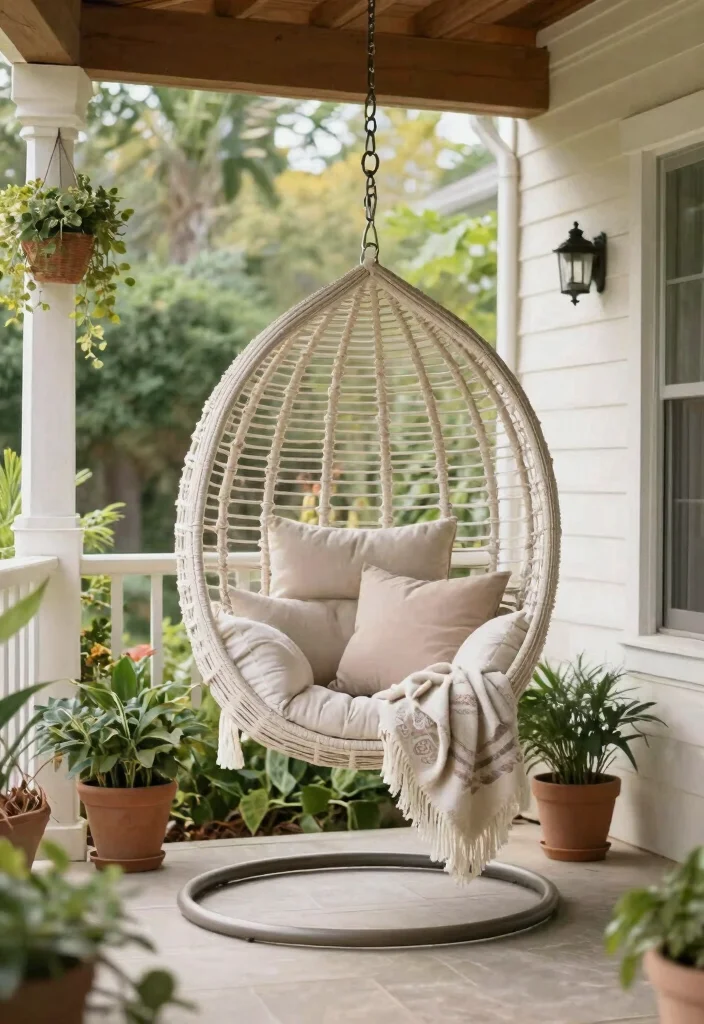 14 Small Front Porch Decor Ideas That Make a Tiny Entry Feel Welcoming - 11. Hanging Chairs for a Cozy Retreat 1