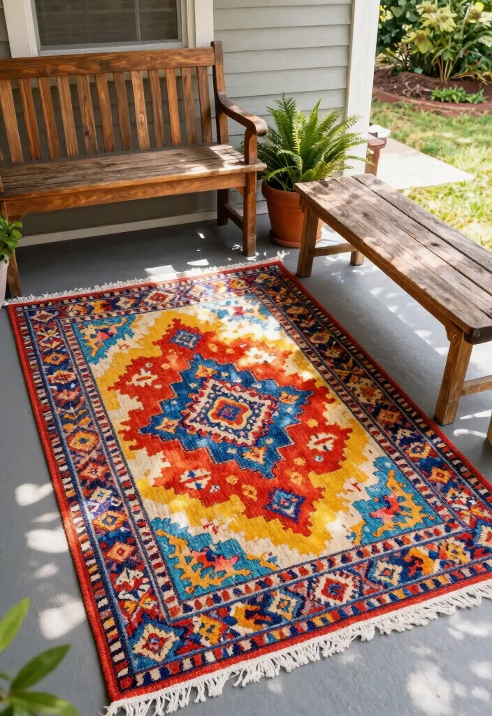 14 Small Front Porch Decor Ideas That Make a Tiny Entry Feel Welcoming - 4. Cozy Rugs to Define the Space 1