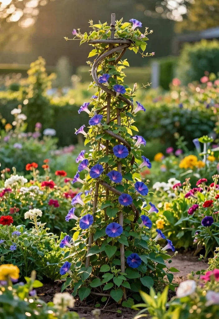 14 Wall Trellis Ideas That Support Heavy Climbing Vines - 14. Spiral Trellis 1