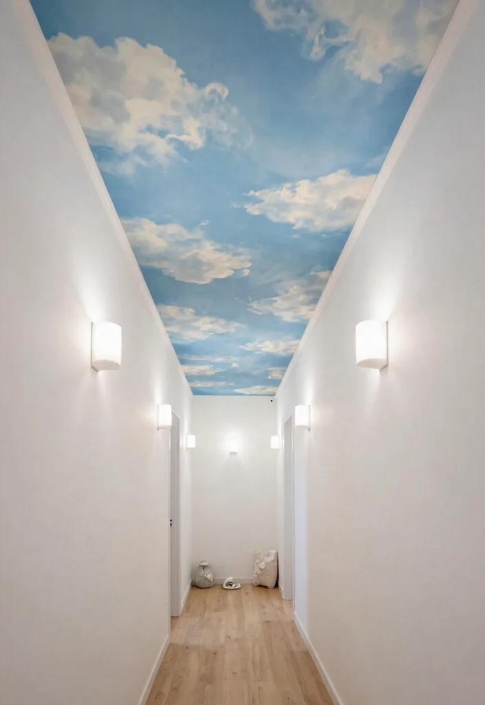 14 Wallpaper Ceiling Hallway Ideas That Make a Narrow Space Feel Taller - 11. Dreamy Cloud Ceilings 1