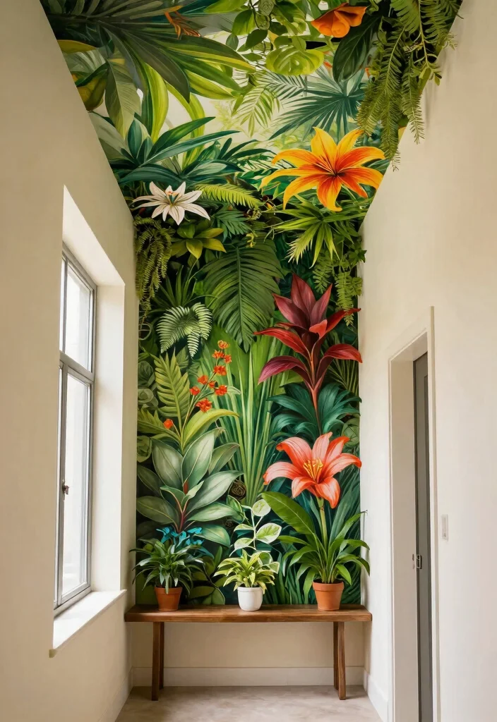 14 Wallpaper Ceiling Hallway Ideas That Make a Narrow Space Feel Taller - 2. Vertical Garden Murals 1