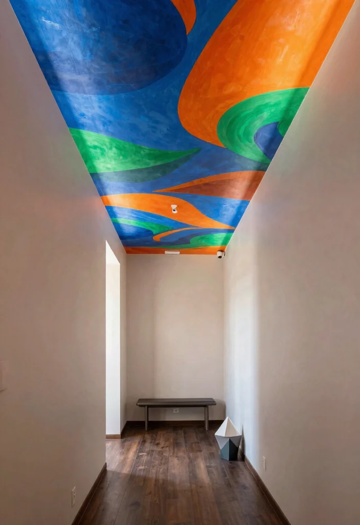 14 Wallpaper Ceiling Hallway Ideas That Make a Narrow Space Feel Taller - 7. Artistic Abstract Designs 1