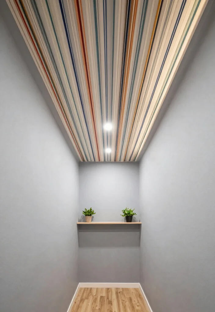 14 Wallpaper Ceiling Hallway Ideas That Make a Narrow Space Feel Taller - 8. Vertical Lines with a Twist 1
