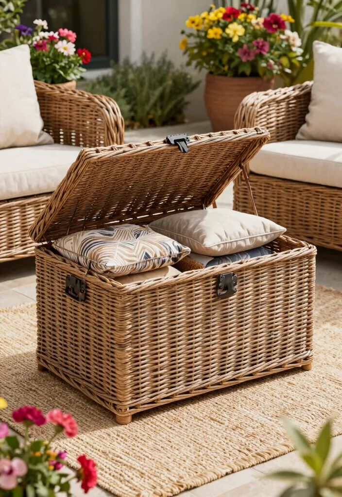 14 Wicker Patio Furniture Sets That Won't Fall Apart in Rain - 10. Chic Wicker Storage Solutions 1